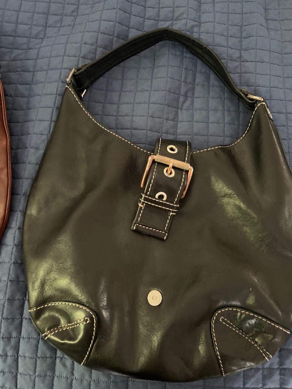 Vintage Michael Kors Black Leather Hobo Shoulder Bag Buckle Y2K